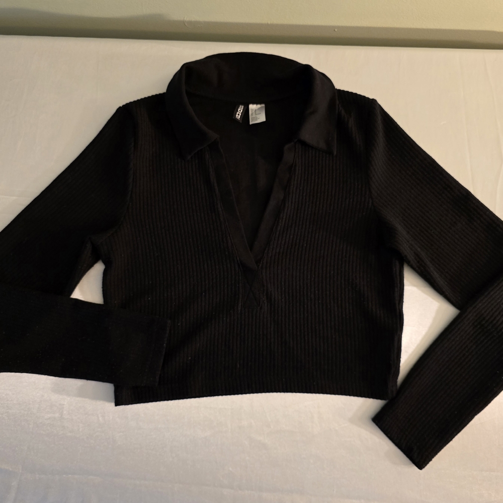 H&M Black Ribbed Long Sleeve Shirt